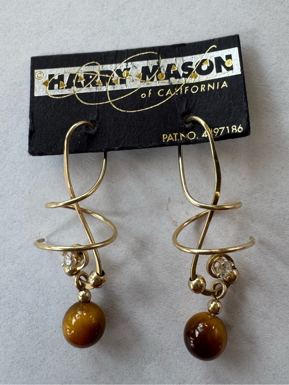 Harry Mason Gold-Tone Spiral Drop Earrings with Amber Beads